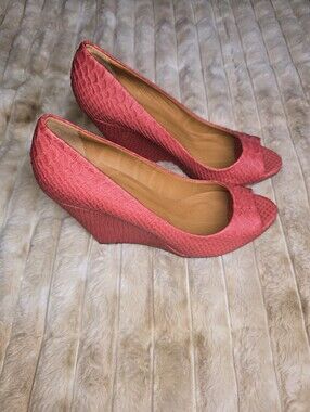 Coral Textured Peep-Toe Heels
